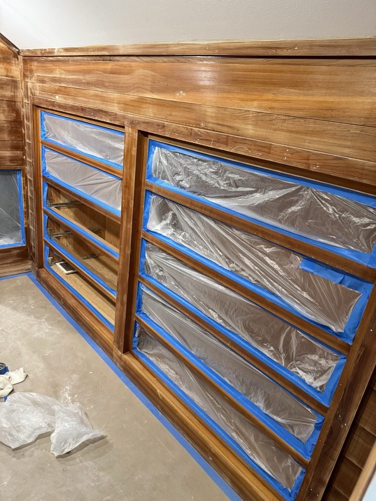 Plastic and tape masking protection for built-in cabinet drawers in Jupiter FL