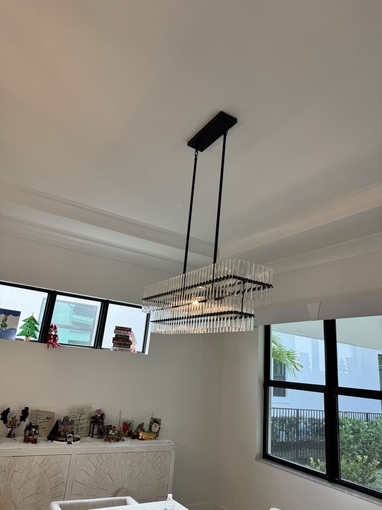 Dining room chandelier installation and ceiling finishing in Jupiter FL