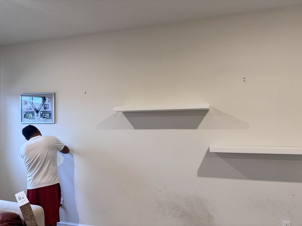 Floating shelves wall mounting and alignment in Jupiter FL